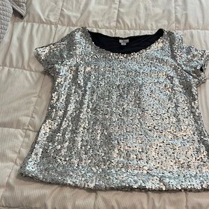 Silver short sleeve sequence top